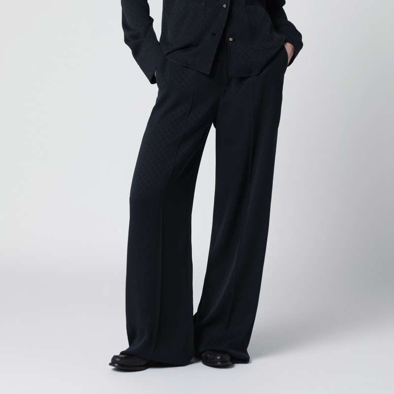 Blue jacquard silk-blend trousers