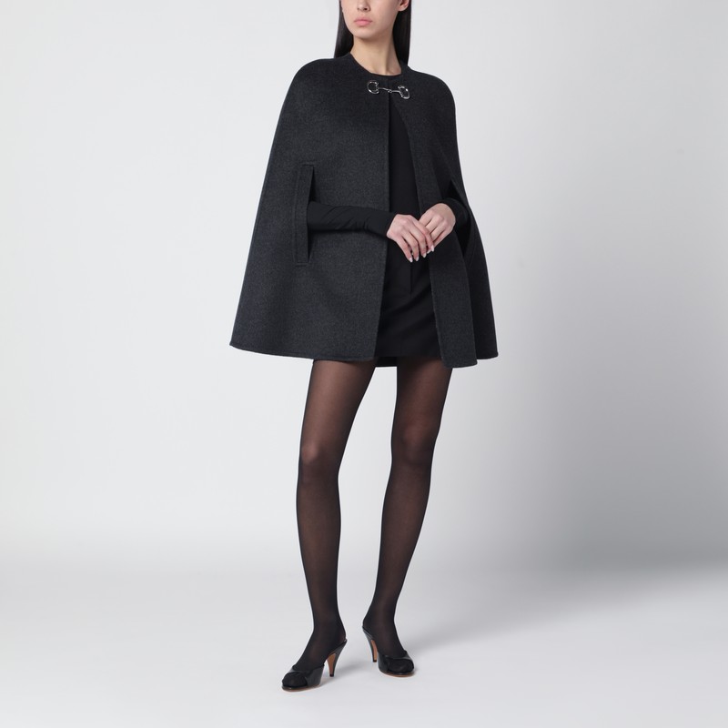 Reversible grey wool cape with horsebit detail