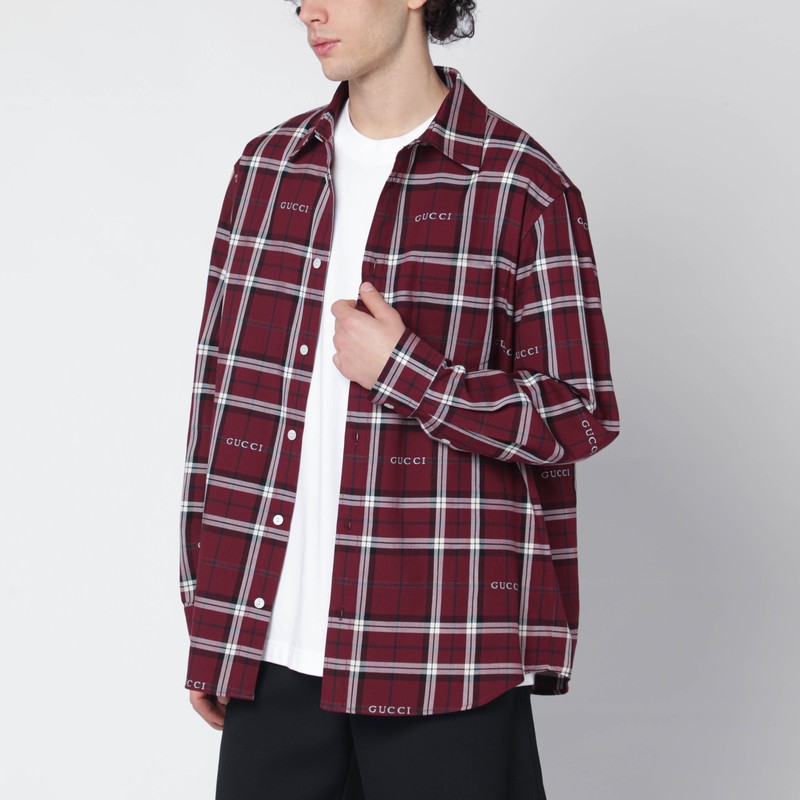 Burgundy cotton jacquard tartan shirt