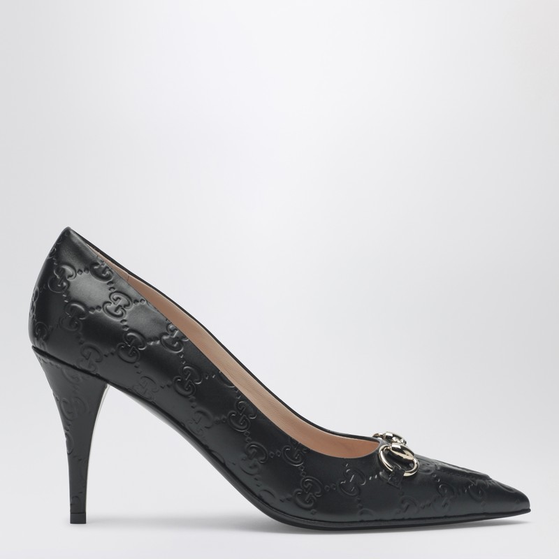 Black GG leather pumps with Horsebit