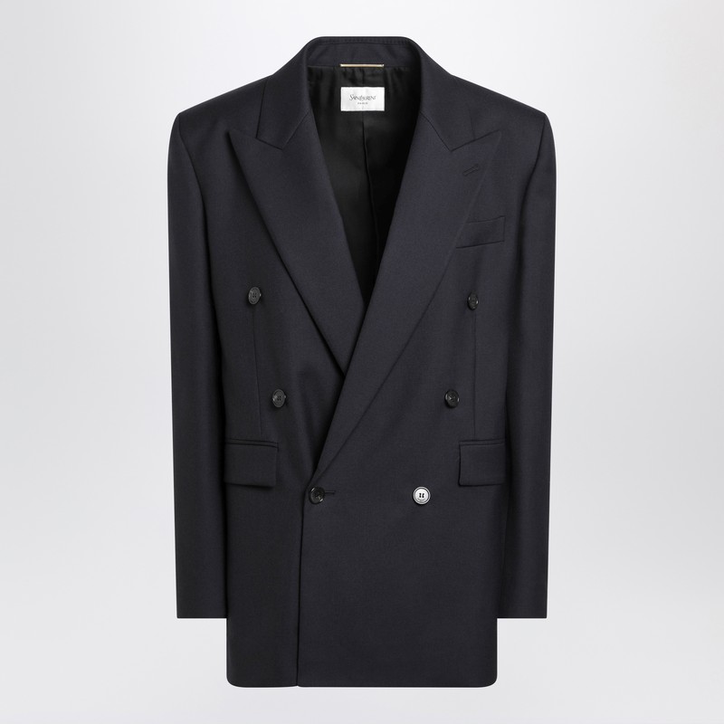 Long navy blue wool gabardine coat