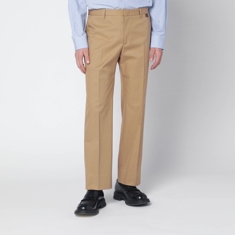 Beige cotton trousers with Web detail