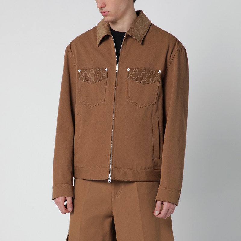 Camel zip-up jacket with GG details