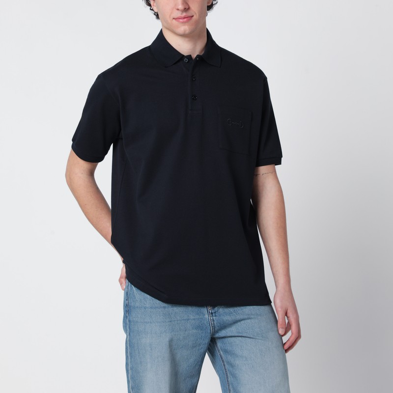 Midnight blue stretch cotton piqué polo shirt
