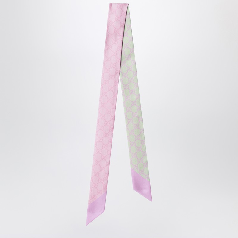 Slim silk scarf with GG motif in pink and aquamarine