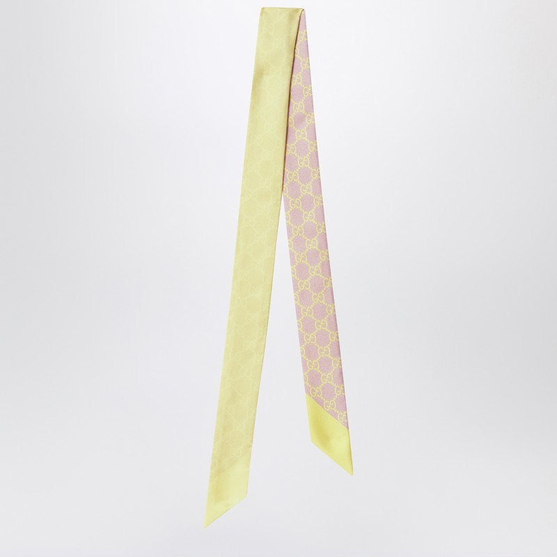 Slim silk scarf with GG motif in pink and yellow