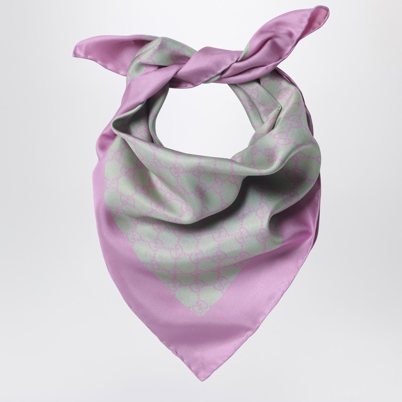 Aqua green and pink silk twill scarf