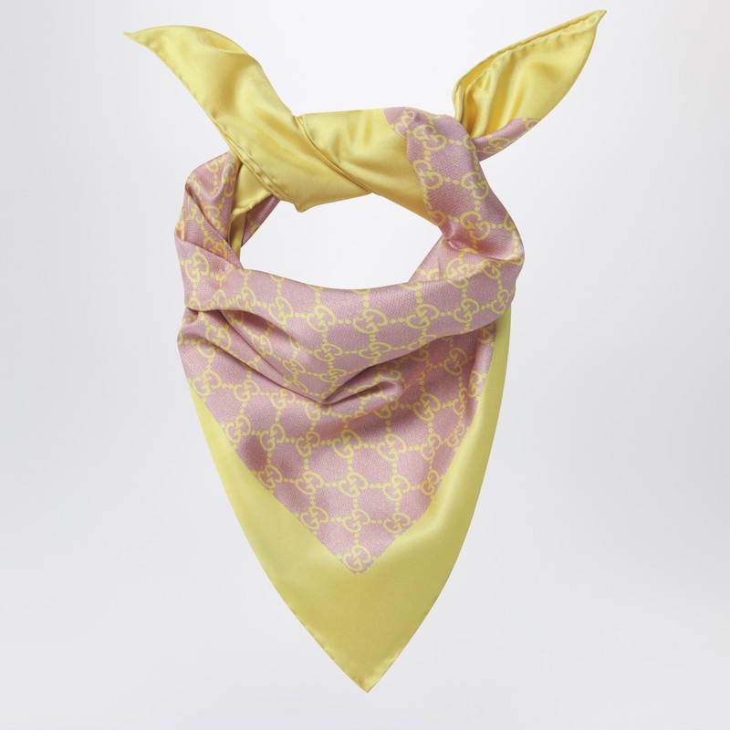 Silk twill scarf in pink and yellow