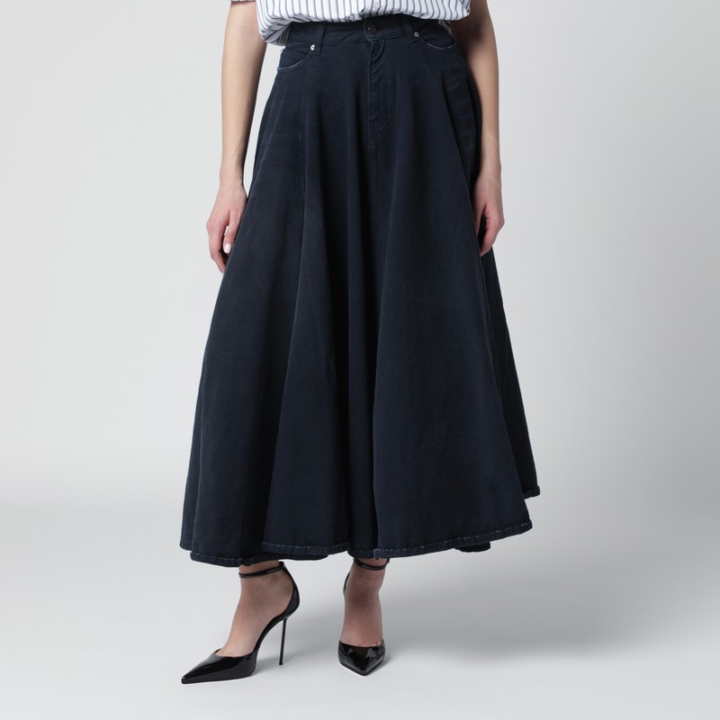 Navy blue maxi godet denim skirt