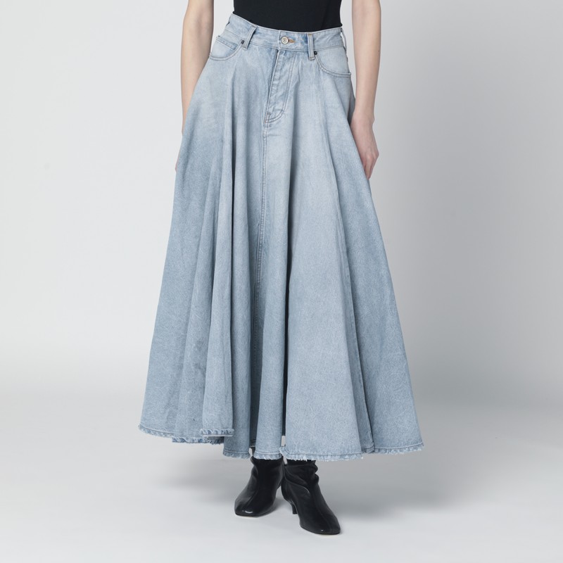 Light blue maxi godet denim skirt