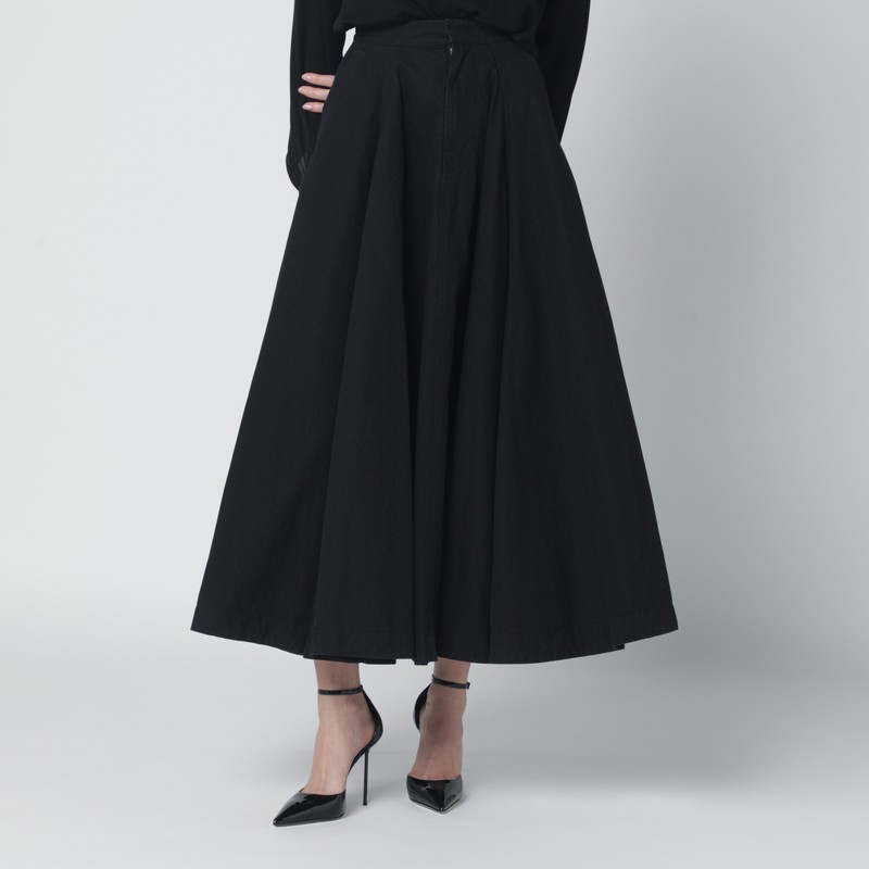 Black cotton ripstop Godet maxi skirt