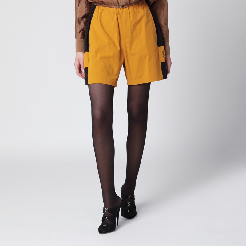 Saint Laurent Cassandre Color-block Cotton Bermuda Shorts In Yellow