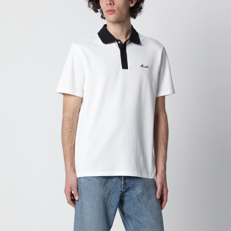 Moncler White Cotton Piqué Polo Shirt With Embroidered Logo