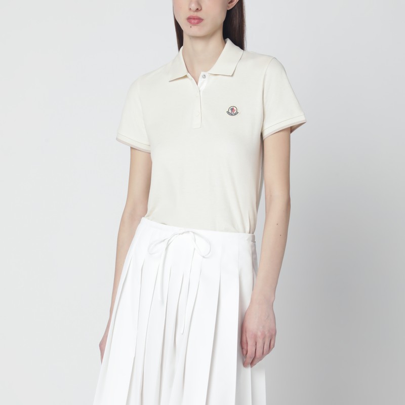 White cotton polo shirt with logo patch