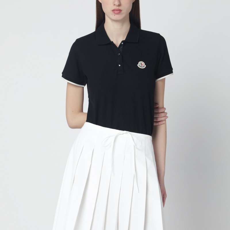 Black cotton piqué polo shirt with embroidered logo