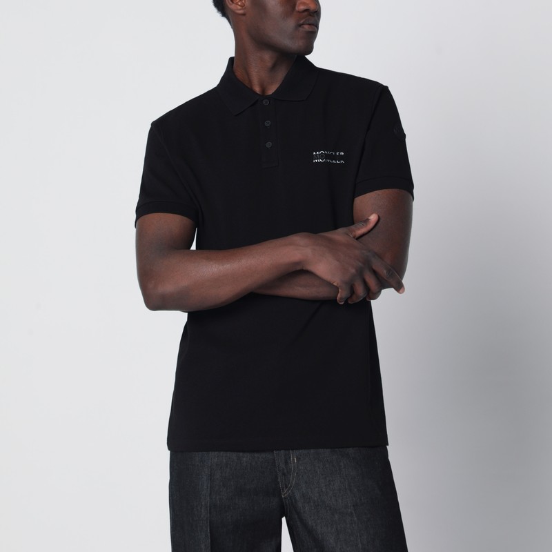 Black cotton piqué polo shirt with logo