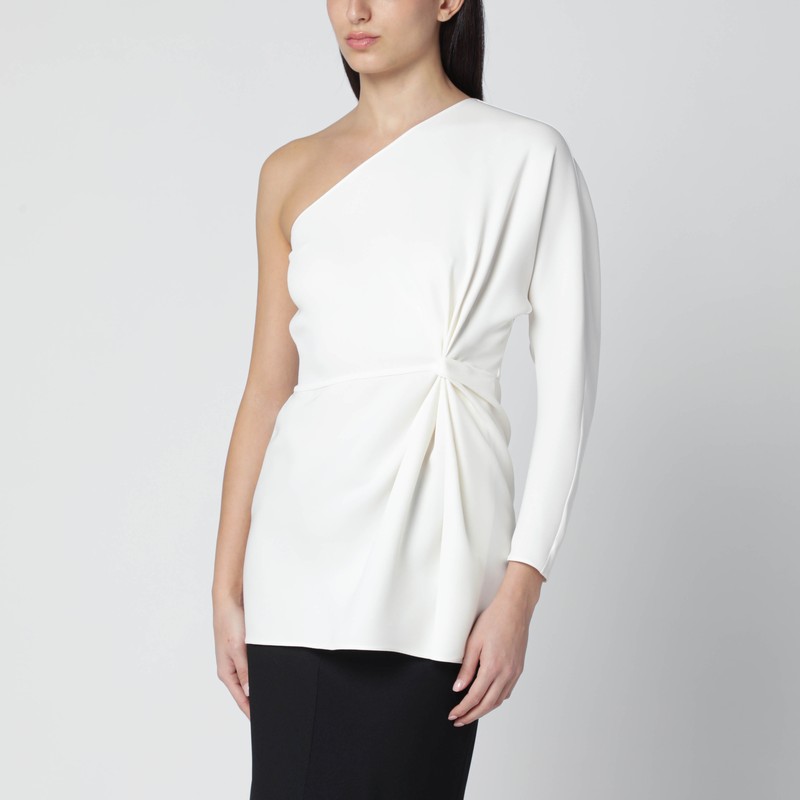 Ivory one-shoulder top in couture cady