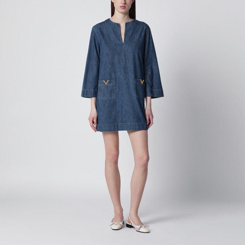 Denim mini dress with V Gold details