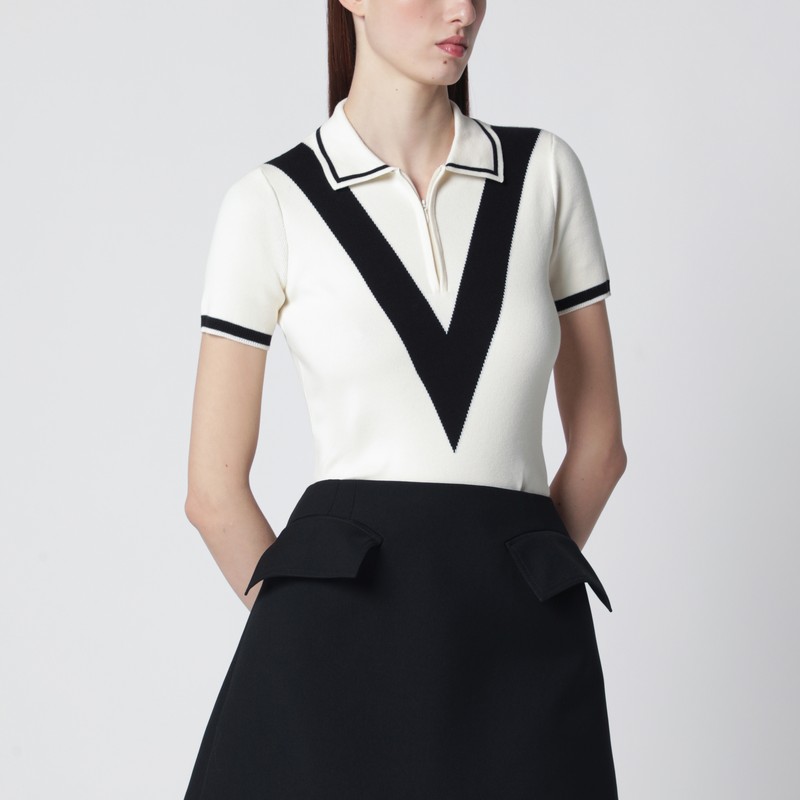 Ivory and black V-inlay polo shirt