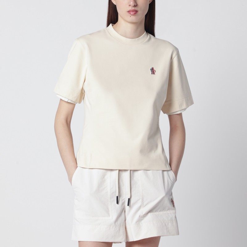 White cotton-blend T-shirt with logo patch