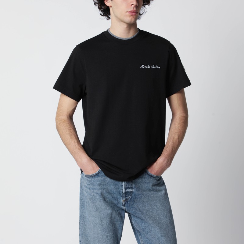 Moncler Black T-shirt With Embroidered Logo