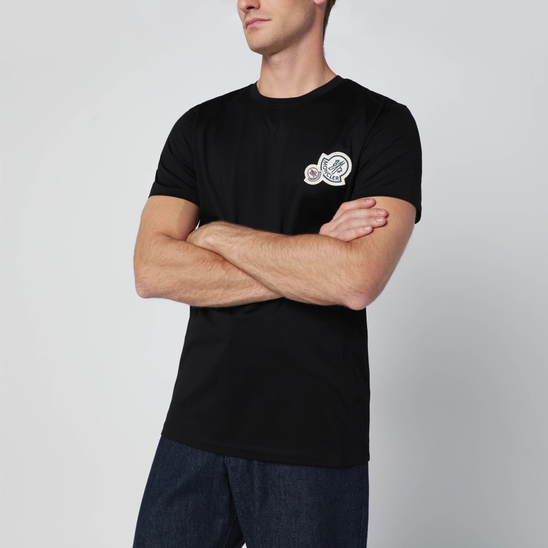 Moncler Crewneck T Shirt Featuring Multiple Patches In Black