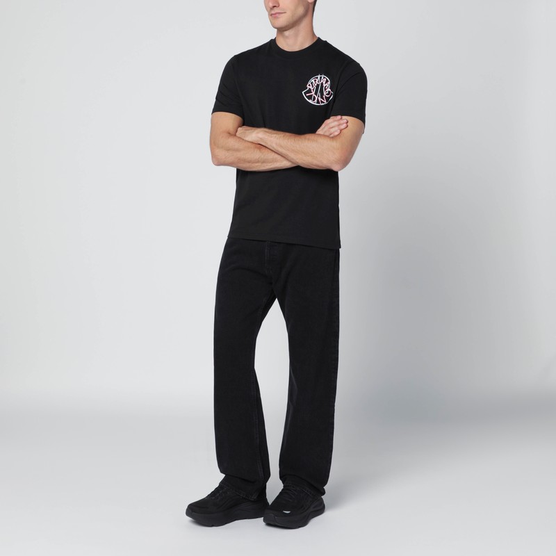 Moncler Black Crewneck T-shirt With Logo Print In Black