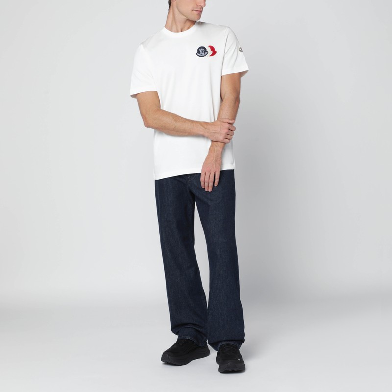 Moncler Ivory Cotton Tricolour Logo T-shirt In White
