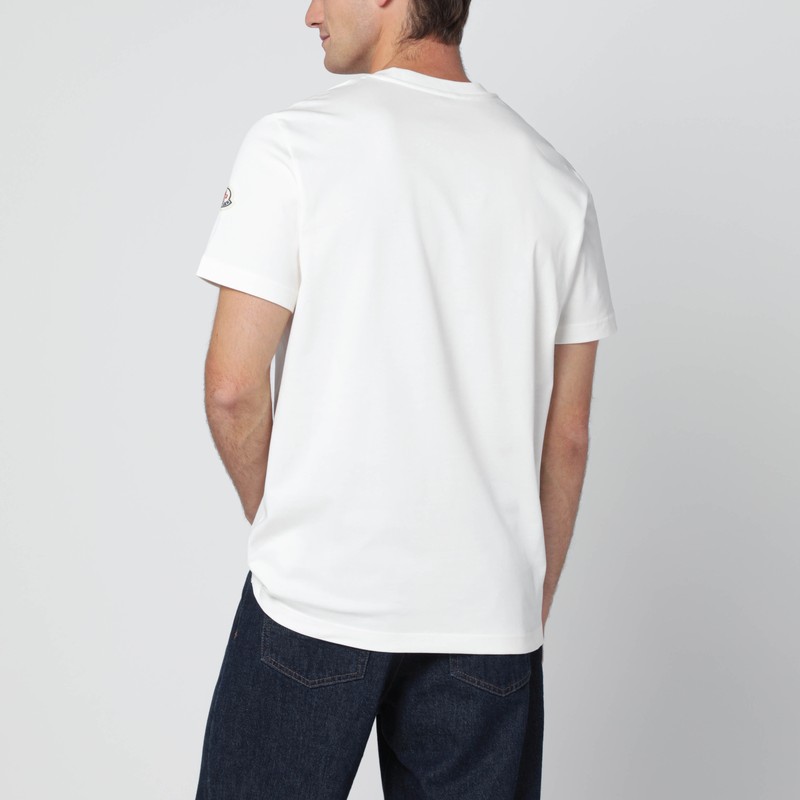 Moncler Ivory Cotton Tricolour Logo T-shirt In White