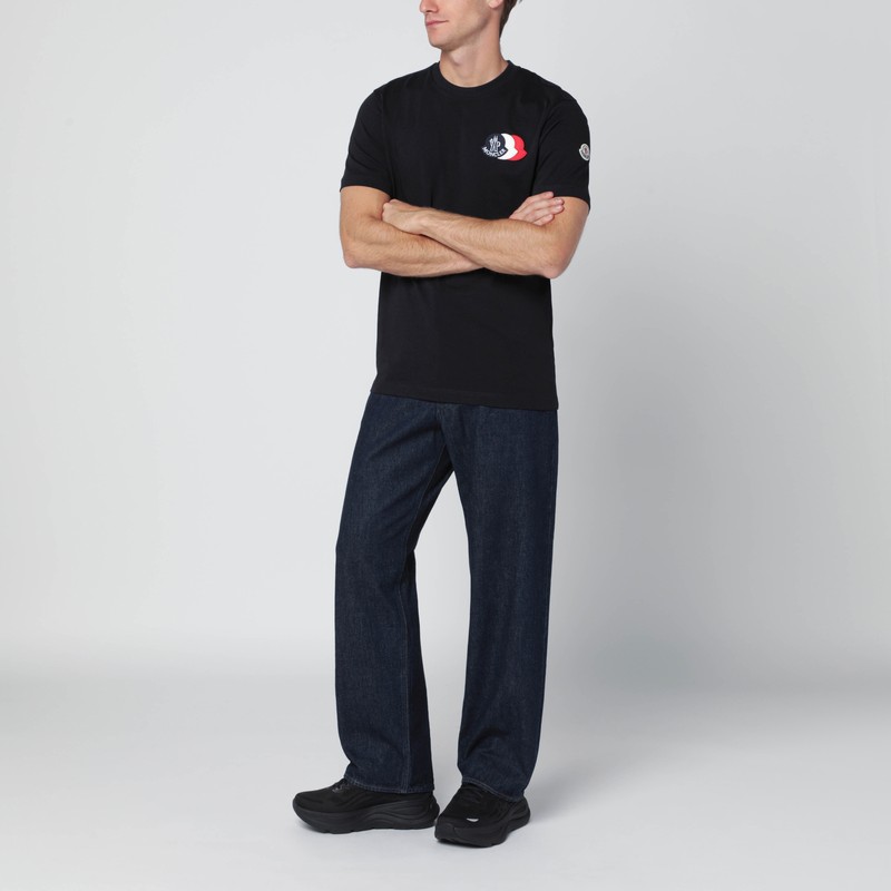 Moncler Blue T-shirt With Embroidered Tricolor Logo In Blue