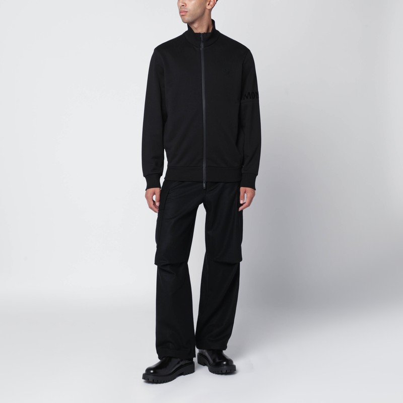 Moncler Black Cotton Zip Hoodie In Black