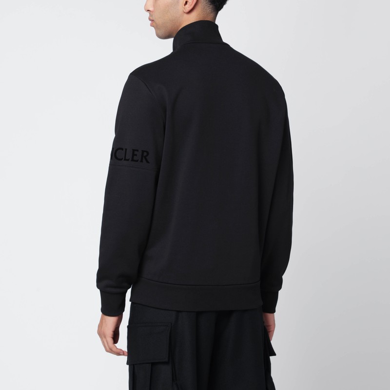Moncler Black Cotton Zip Hoodie In Black