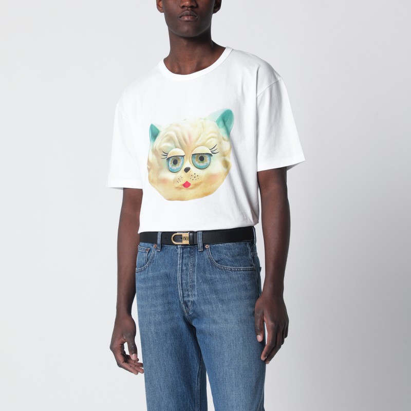 White T-shirt with Le Chat De La Maison print
