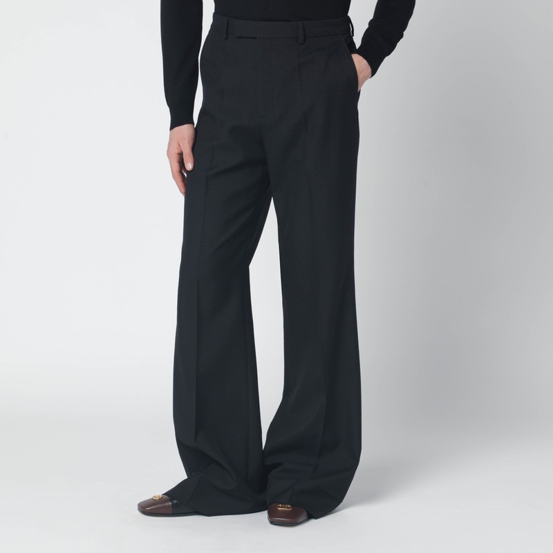 Black wool-blend trousers