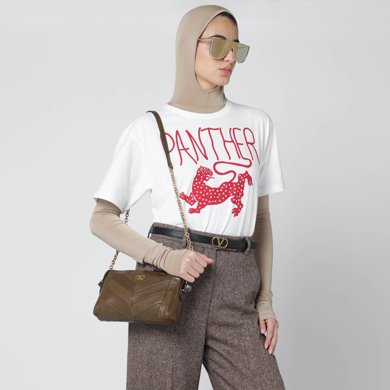 Valentino Small Panthea Shoulder Bag In Tundra In Green