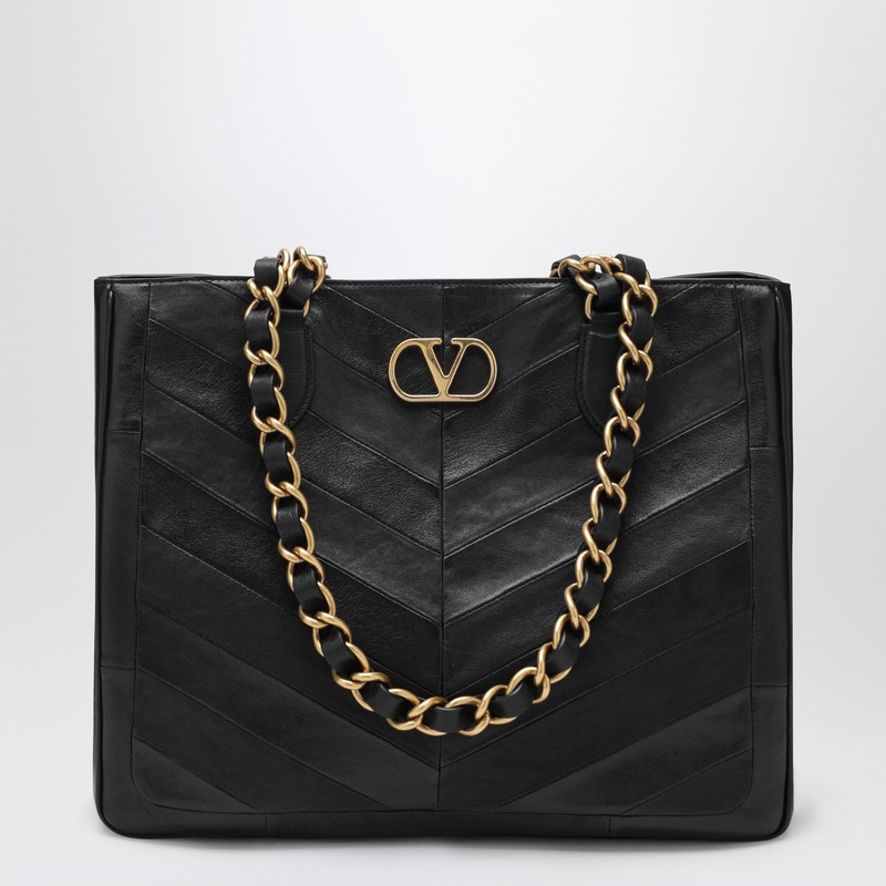 Valentino Garavani  Garavani Laseine Shopping Bag In Nappa Leather With A Chevron Pattern W In Black