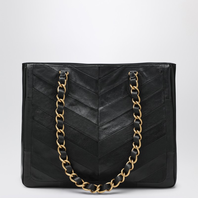 Valentino Garavani  Garavani Laseine Shopping Bag In Nappa Leather With A Chevron Pattern W In Black