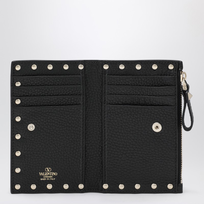 Valentino Rockstud Leather Zip Around Card Holder In Black