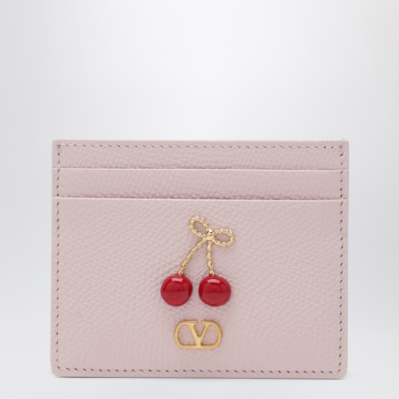 Valentino Garavani Cherryfic Cardholder In Rose-quartz Leather In Pink