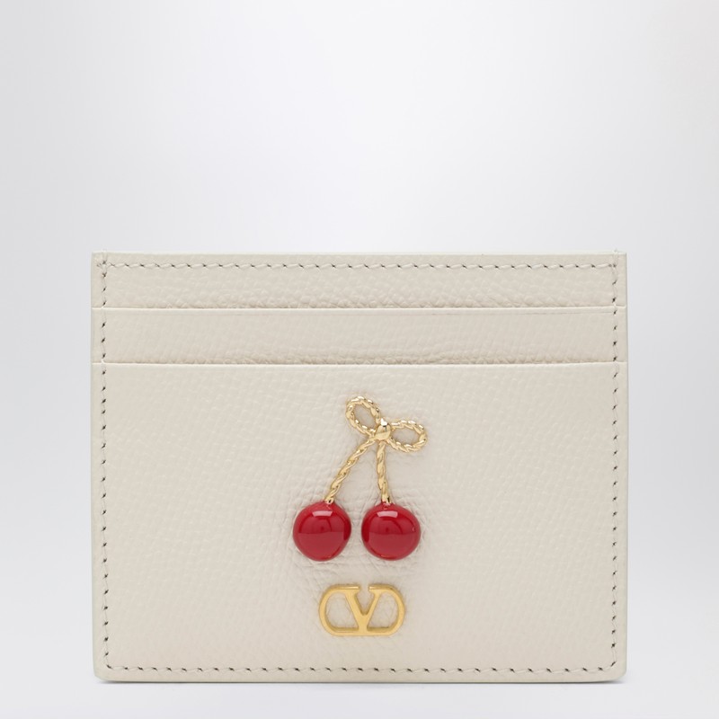 Valentino Garavani Cherryfic Cardholder In Ivory Leather In White