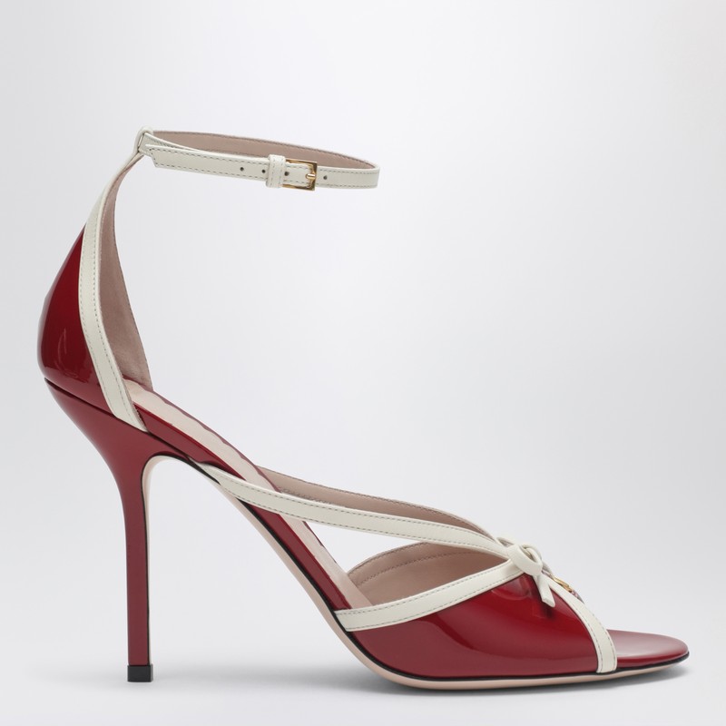 Bepointy sandal red/ivory in patent leather and kidskin