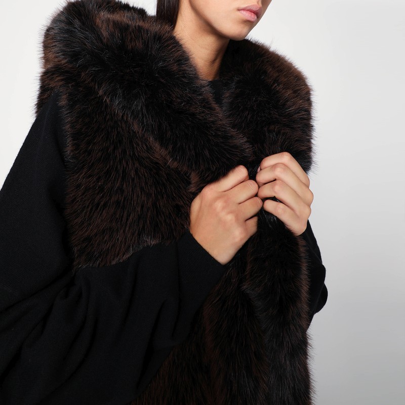 Sword 6.6.44 Brown Faux Fur Gilet With Hood In Brown