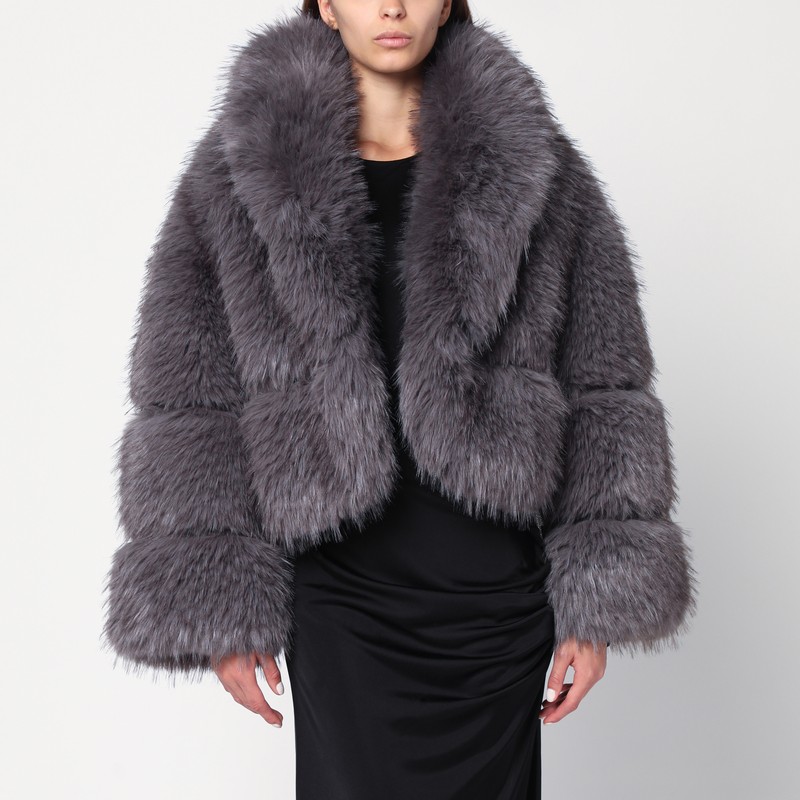 Short grey faux fur coat