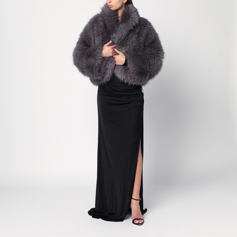 Sword 6.6.44 Short Grey Faux Fur Coat In Gray