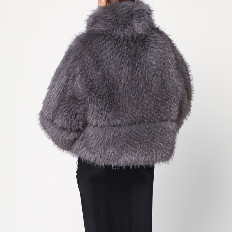 Sword 6.6.44 Short Grey Faux Fur Coat In Gray