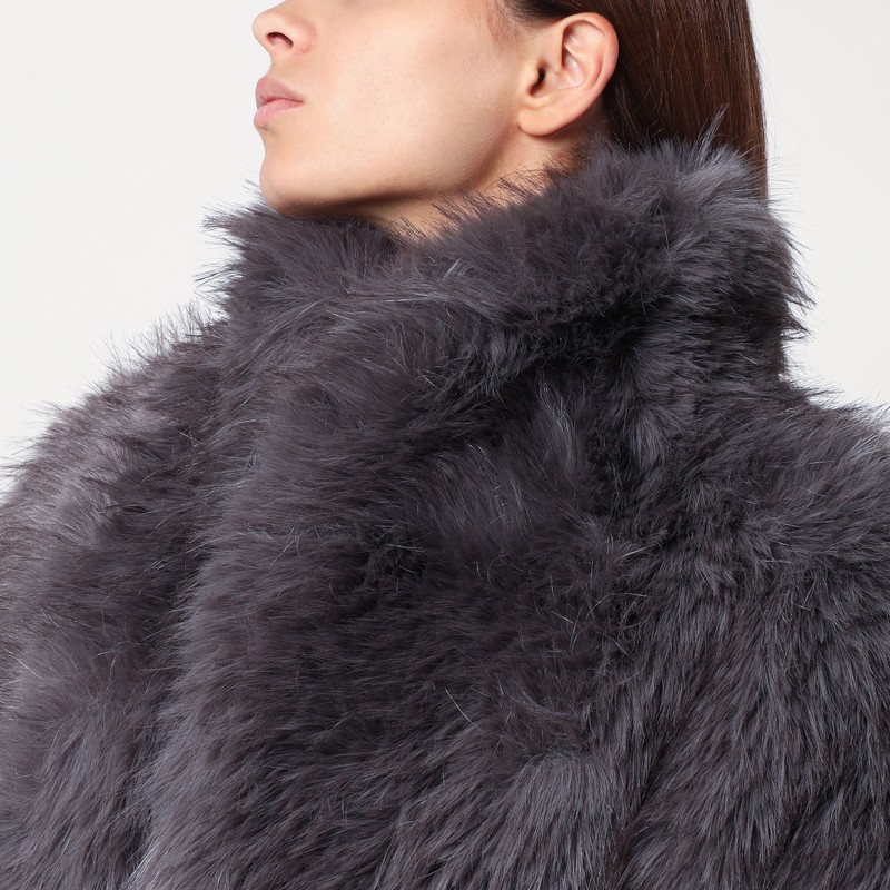 Sword 6.6.44 Short Grey Faux Fur Coat In Gray