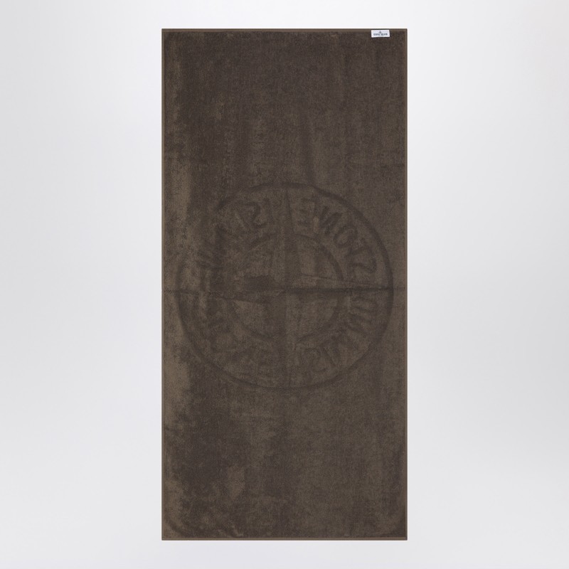 Stone Island Mud-coloured Beach Towel With Compass Logo In Brown
