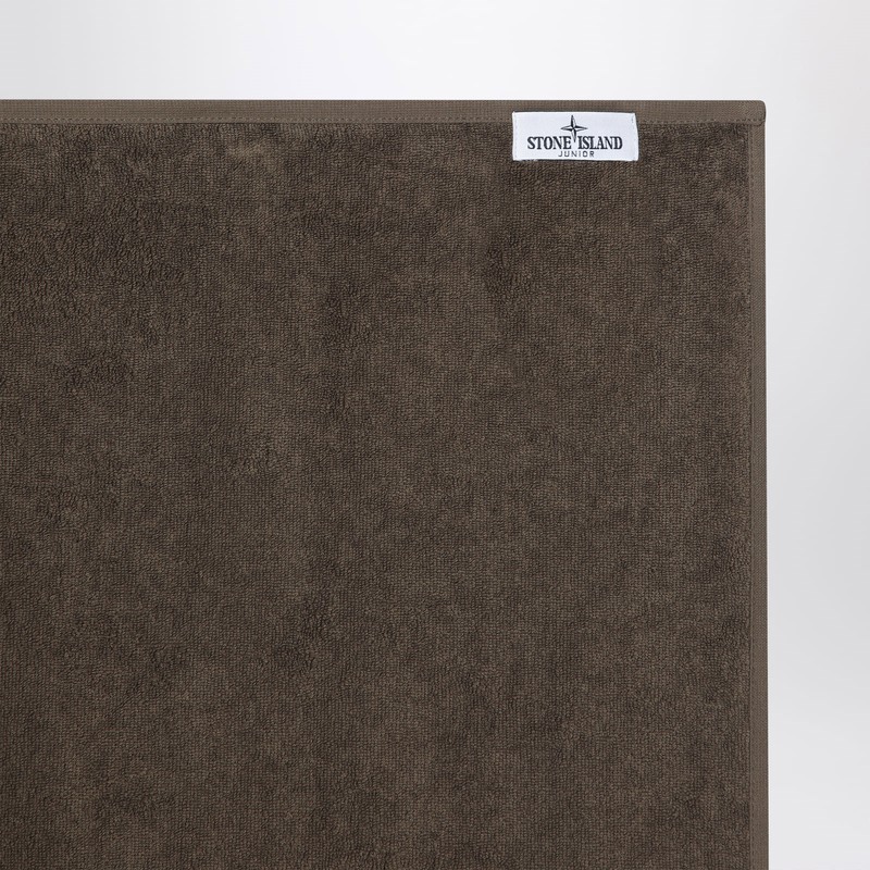Stone Island Mud-coloured Beach Towel With Compass Logo In Brown