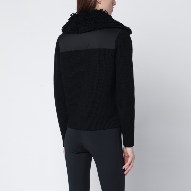 Moncler Black Padded Wool Cardigan In Black