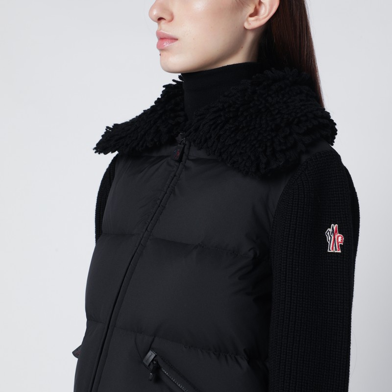 Moncler Black Padded Wool Cardigan In Black